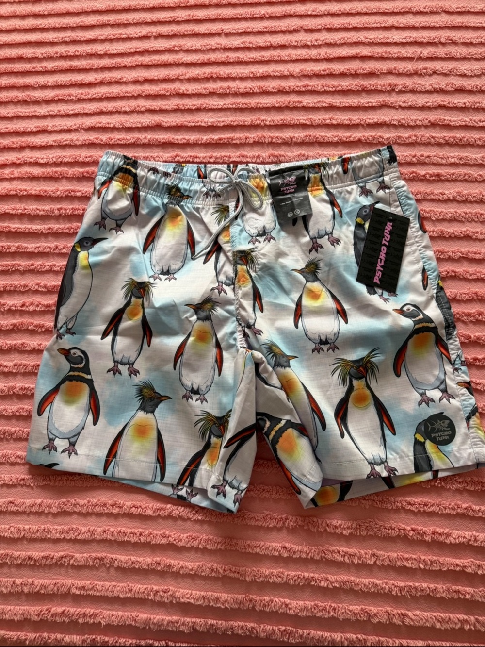 Psycho tuna  Penguin Print Men's Swim Shorts - White/Multicolor